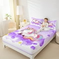 thumbnail image 4 of jejeloiu Cute Uniocrn Twin Sheet Sets,Cartoon Colorful Animal Twin Fitted Sheet,Purple heart balloon Flat Sheet For Girls,Ultra Soft Home Decor,3 Pieces, 4 of 7