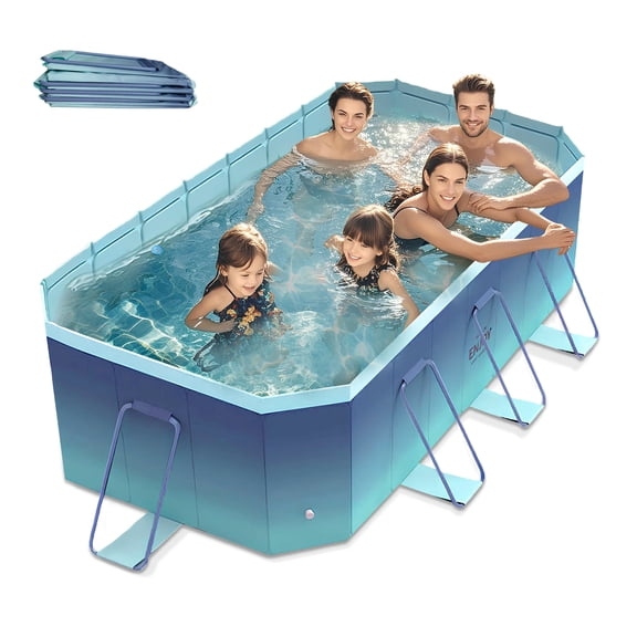 Beuway 116"Foldable Swimming Pool for 1-7 People,Non-Inflatable Above Ground Pools for Kids Adults(Blue)