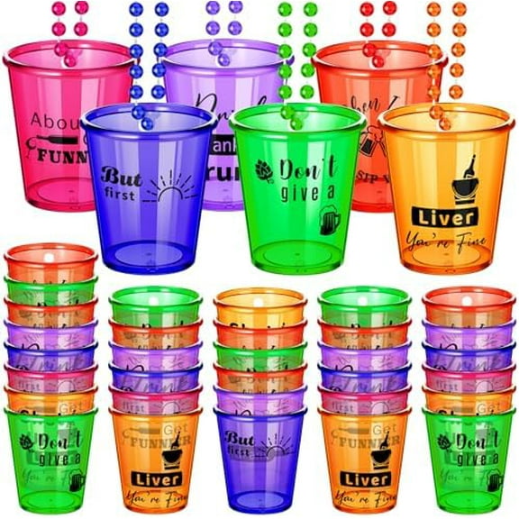 12 Pcs Shot Glass Necklaces Cups Pendant Bulk Plastic Shot Glass on Beaded Necklace Cups Naughty Party Favors for Adults and Teens 21st Birthday Bachelorette Halloween Party Supplies, 6 Styles