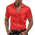 thumbnail image 3 of TAGOLD Mens Summer Short Sleeve Turndown collar Blouse & Shirt Solid Color Button Top, 3 of 5