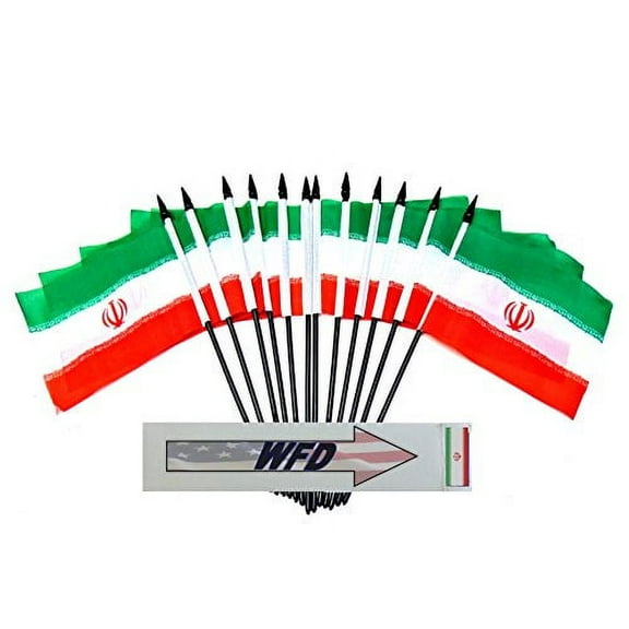 Pack of 12 4"x6" Iran Polyester Miniature Desk & Little Table Flags, 1 Dozen 4"x 6" Iranian Small Mini Hand Waving Stick Flags (Flags Only)