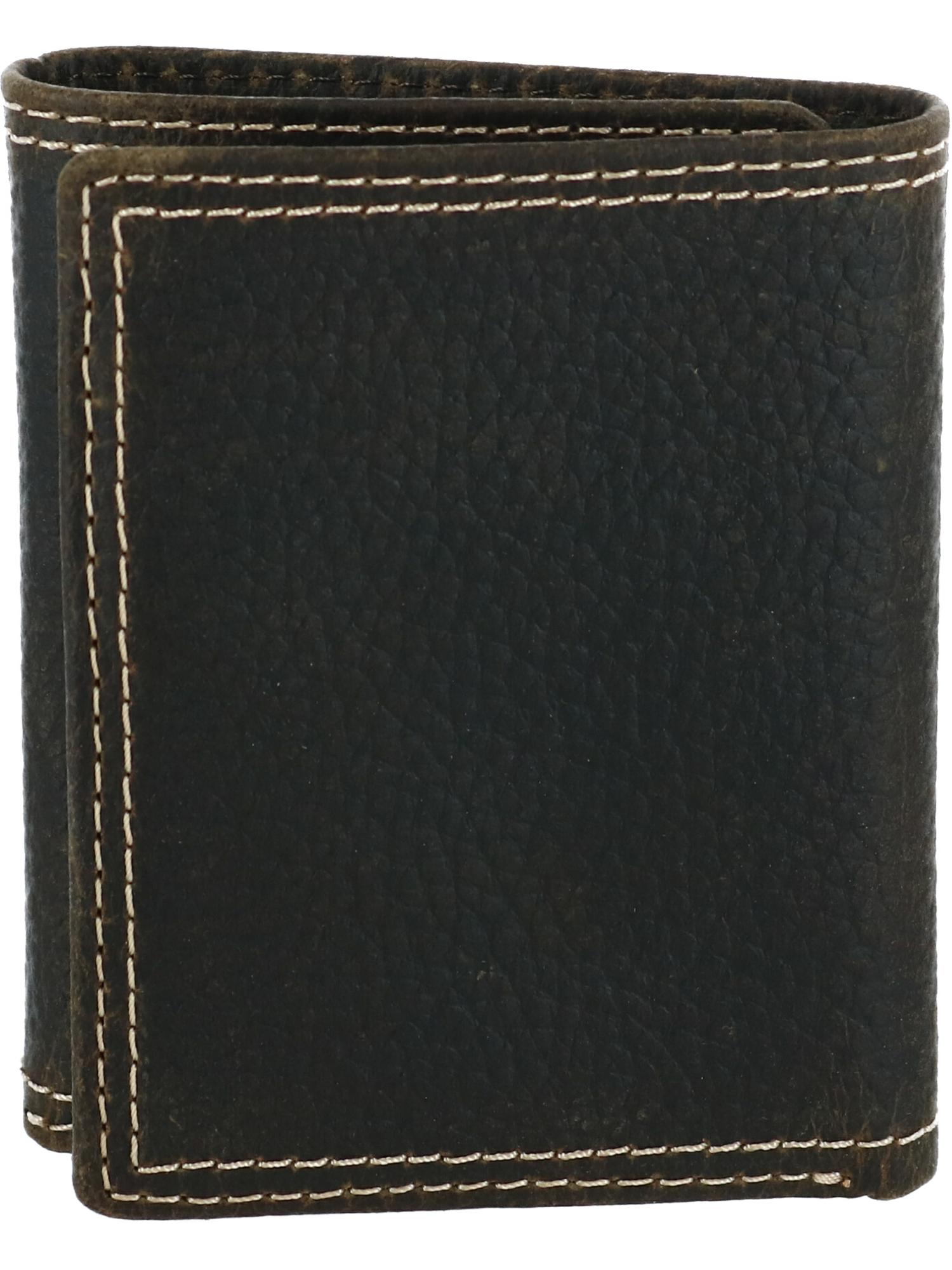 Wrangler Leather Textured Double Stitch Western Trifold Wallet (Men