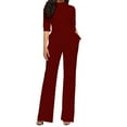 thumbnail image 2 of jtjvou Womens Casual Loose Short Sleeve Mock Neck Jumpsuits Dressy Tie Waist Belted Wide Leg Long Pants Collar Formal Rompers Red XL, 2 of 4