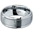 thumbnail image 2 of Tungsten Love Heart Pleasure Positive Emotions Band Ring 8mm Men Women Comfort Fit Gray Step Bevel Edge Brushed Polished, 2 of 4