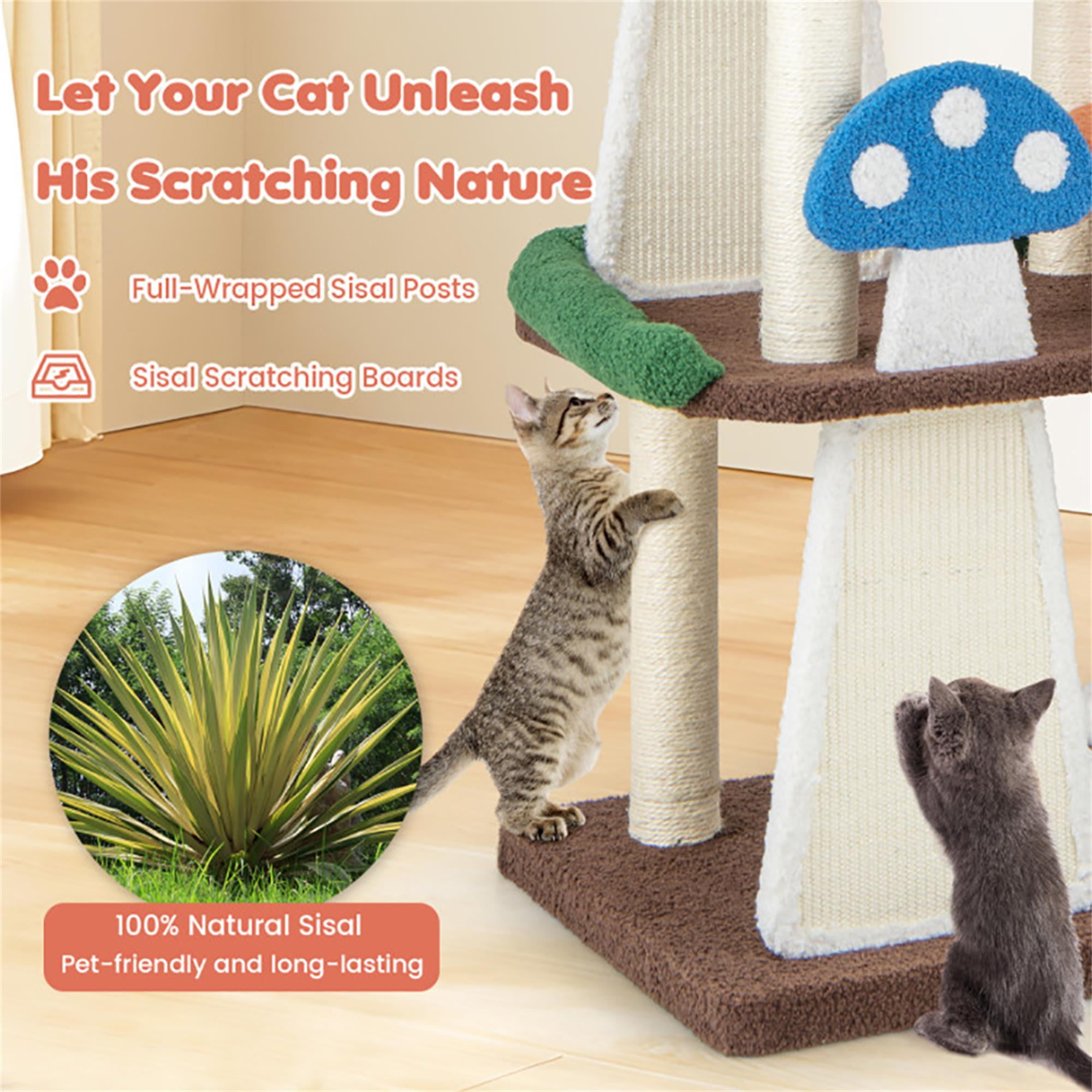 Kadyn 57" Cat Tree Tower with Sisal-Covered Scratching Post, 4-In-1 Mushroom Cat Condo with Padded Perch, for Small Spaces, Kittens, Multicolor