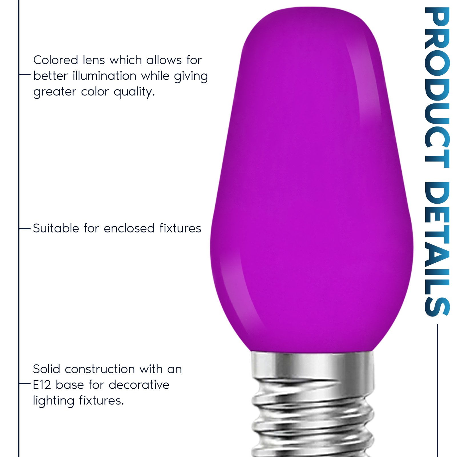 Luxrite 12-Pack C7 LED Purple Replacement Light Bulbs for String Lights 0.5W Colored Bulb Enclosed Fixture Rated UL E12 Indoor Outdoor