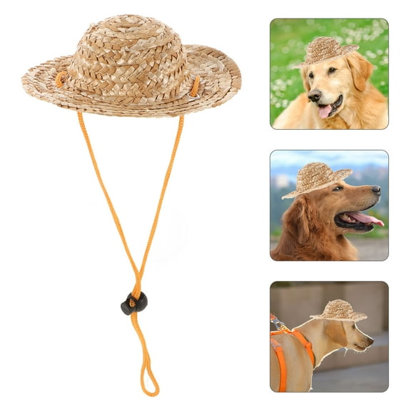 ELAYARD Pet Sun Hat Khaki Straw Hat for Dogs and Cats Protects from Sunlight
