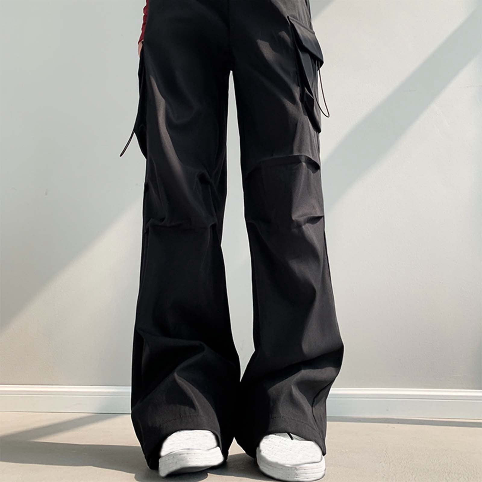 Women Gothic Cargo Jeans Wide Straight Leg Punk Grunge Baggy