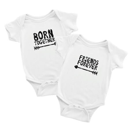 

Baby Twins Bodysuit Outfit Born Together Friends Forever Cute Twins Baby Clothes (White 12-18M)