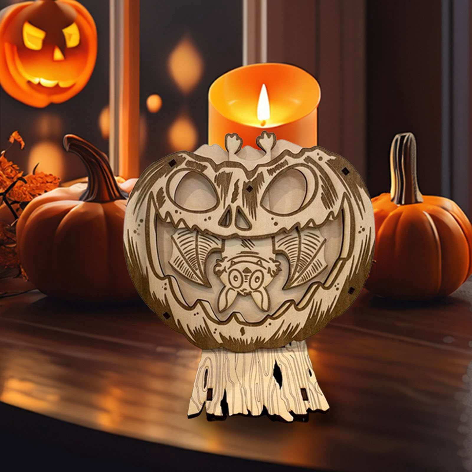 HUASHENG Cut File Cut Pumpkin With A Swinging Bat Lightburn Xtool.Halloween Pumpkin Decoration Fretwork Wood Handmade Decoration.