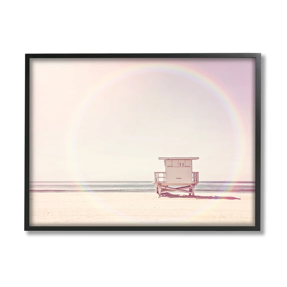 Stupell Industries Rainbow Beach Hut Photography Nature Photography Black Framed Art Print Wall Art, 14 x 11