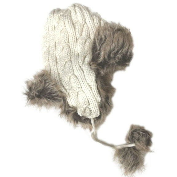 JCP Womens White Cable Knit Fleece Lined Trapper Hat Cap