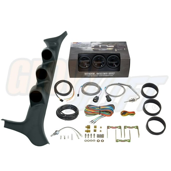GlowShift | 1992-1997 OBS Ford F-Series Triple Pillar Pod with Tinted 7 Color Series 60 PSI Boost Gauge, 2400 Pyrometer Exhaust Gas Temperature Gauge & Trans Temp Gauge