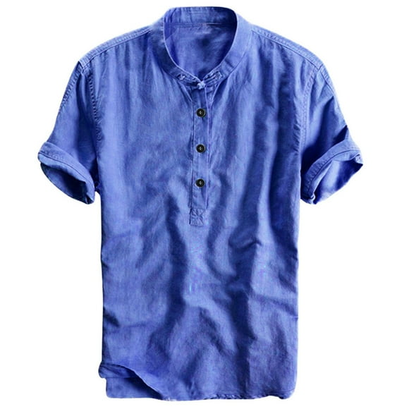 TSADFHJI Short Sleeve Dress Shirts for Men White Fall Breathable Shirt Cool Hanging Thin Summer and Gradient Collar Dyed Cotton Men's Men's Blouse L Navy