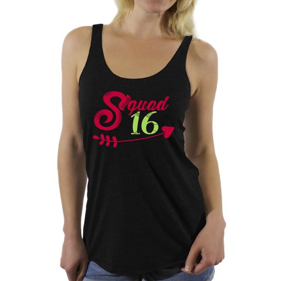 Awkward Styles Squad 16 Racerback Tank Top for Ladies Squad Sixteen Racerback Tanks for Girls Cute Birthday Girl Shirt Birthday Gifts for Teens I am 16 T-Shirt for Her Sweet 16 Party Clothing