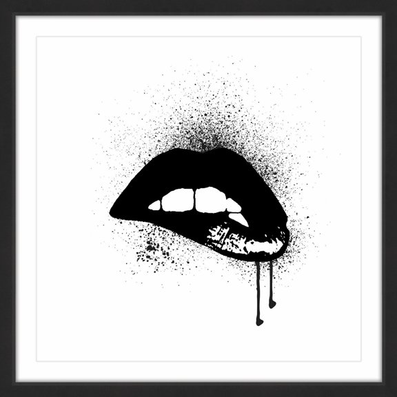 "Black Drip Lips" Framed Painting Print