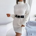 thumbnail image 6 of Sweater Dress for Women Lantern Long Sleeve Turtleneck Knit Dresses Solid Color Casual Comfy Pullover Sweater Dress, 6 of 7