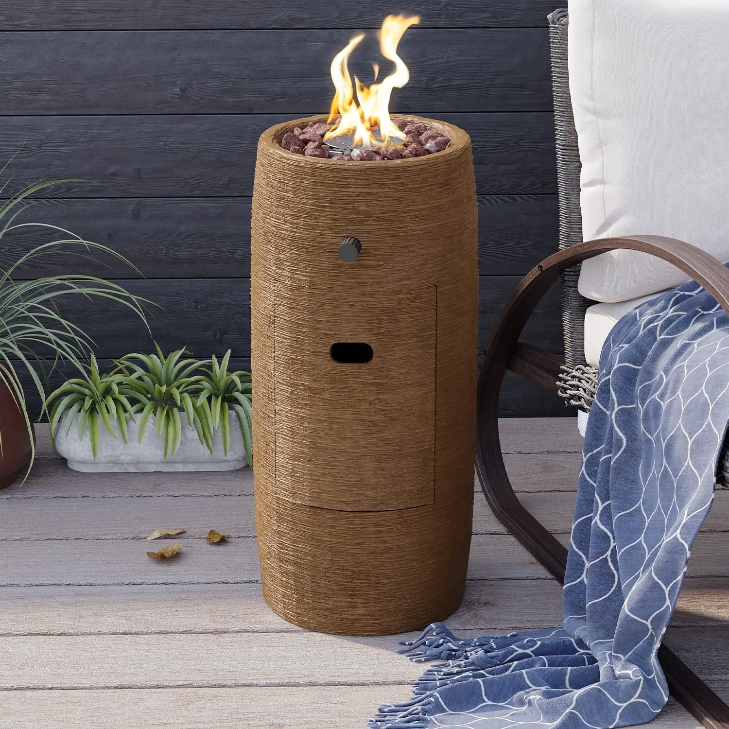 MOALCOFER 15,000 BTU Propane Fire Pit Table,11'' Round Graphite Base, Includes Lava Rocks, Waterproof Cover