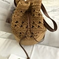 thumbnail image 2 of Straw Bucket Bag for Women, Summer Woven Beach Bag Drawstring Hobo Bucket Purses Handbag for Vacation, 2 of 6