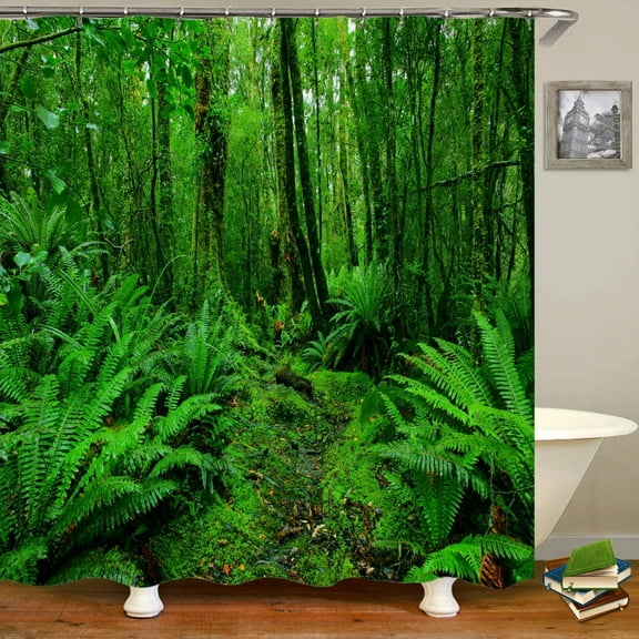 Dafield Mountain Shower Curtain Nature Pictures Lake Landscape Primitive Smoky Cloth Black Forest Fabric Bathroom Shower Curtain
