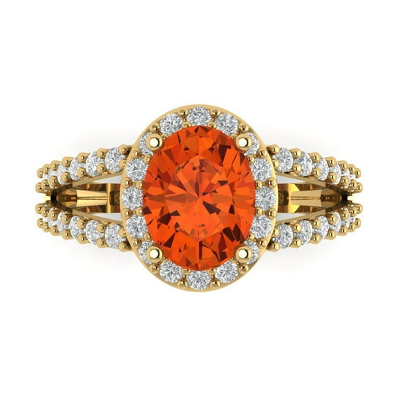 Halo Engagement Ring for Women - 2.6ct Simulated Red Diamond in 14K Yellow Gold Promise Ring