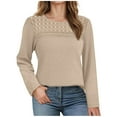 thumbnail image 4 of Women's waffle loose hollow out long sleeved T-shirt with solid color round neck top, breathable and slimming, casual base shirt with multiple colors to choose from, 4 of 5