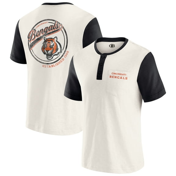 Men's Darius Rucker Collection by Fanatics Cream Cincinnati Bengals Henley Colorblock Slub Pocket T-Shirt