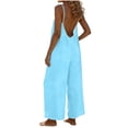 thumbnail image 2 of Frostluinai Women's Wide Leg Jumpsuit Baggy Sleeveless Cami Rompers Cropped Pants Summer Beach Casual Backless Overalls with Pockets, 2 of 6