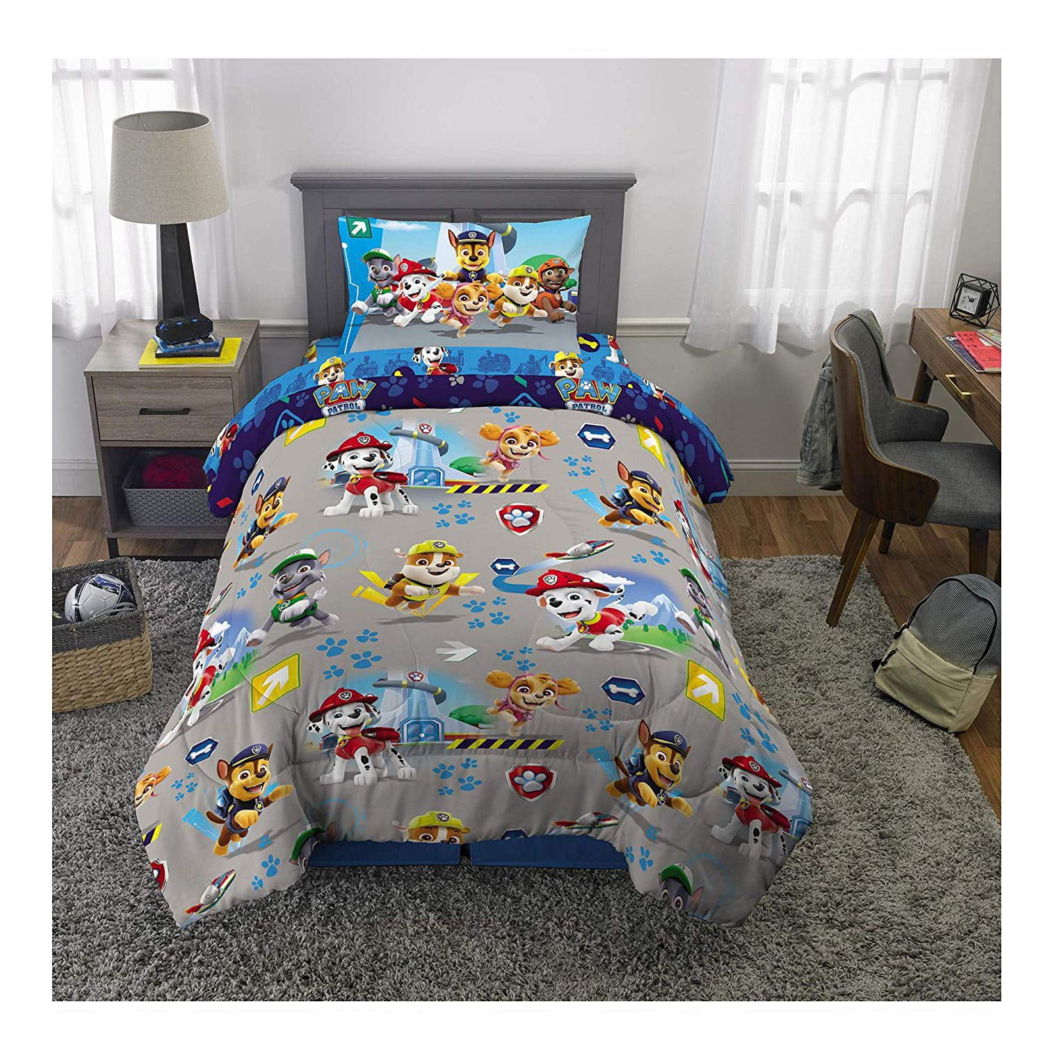 Paw Patrol "Dogs on the Loose" Kids Twin Bed Sheet Set 4Pcs plus Bonus