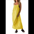 thumbnail image 3 of Vestido de Algodón de Verano para Mujer, Estilo Bohemio, Informal, con Tirantes Finos Ajustables, Espalda Descubierta y Volantes, Corte Holgado y Fluido. Amarillo M, 3 of 7