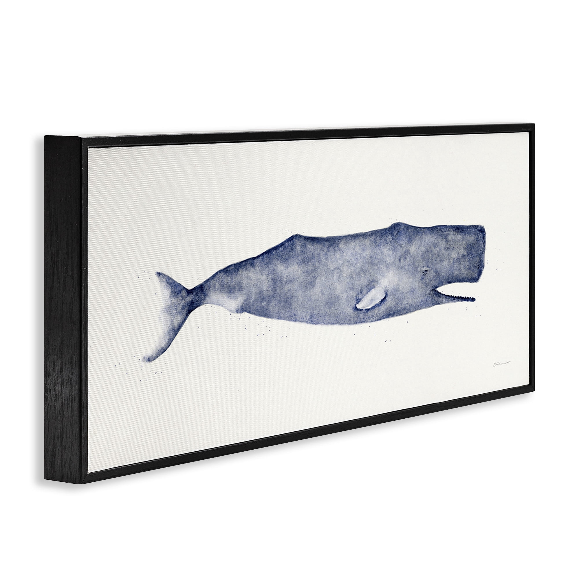 Stupell Industries Classic Whale Watercolor Illustration Animals & Insects Painting Black Framed Art Print Wall Art, 30 x 13