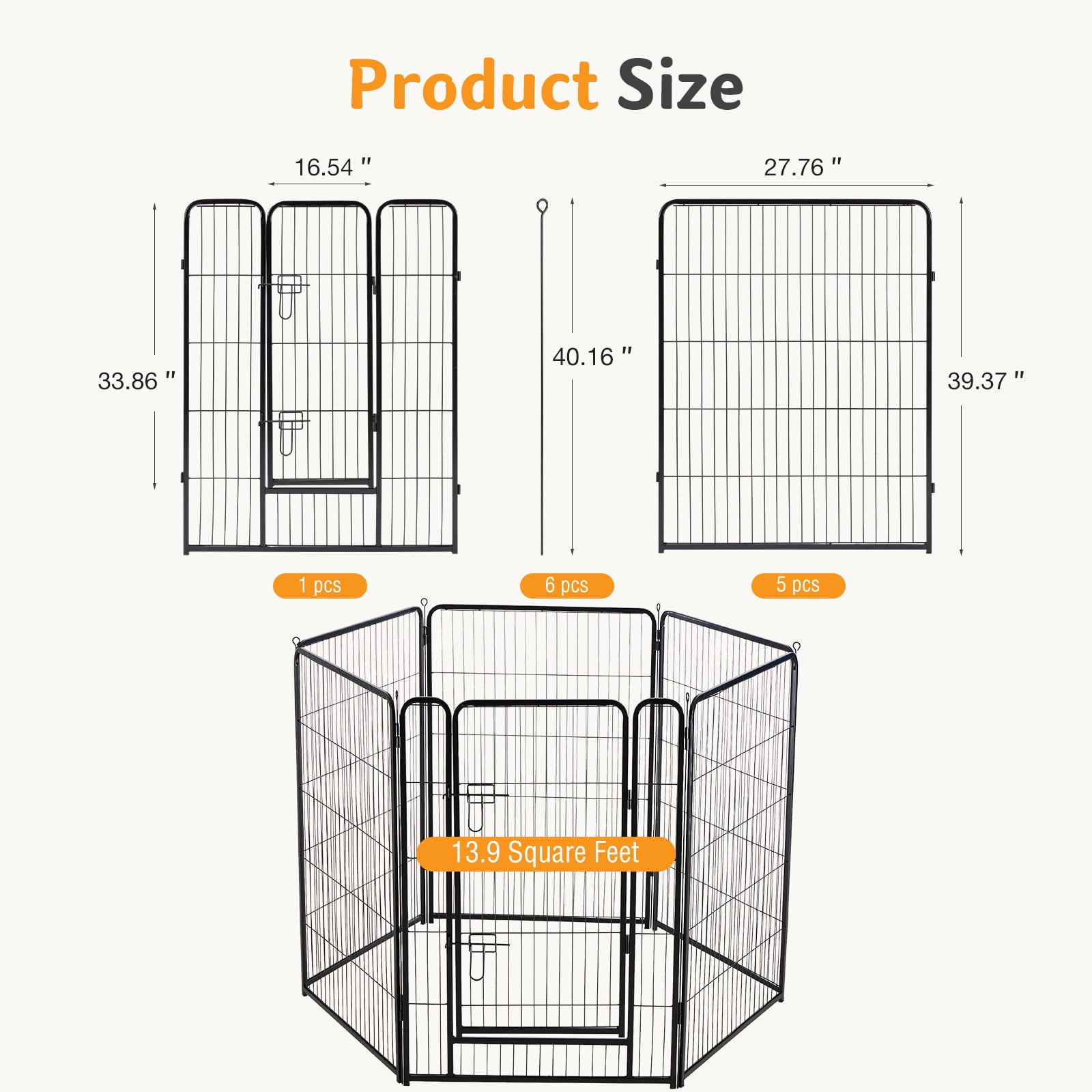 SHOUFTW 6 Panels Dog Playpen, 40 inch Indoor Outdoor Dog Fence, Metal Dog Pen, Heavy Duty Pet Puppy Exercise Pen for RV Camping, Garden, Yard
