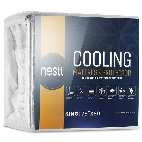 Nestl Cooling Mattress Protector, Waterproof Mattress Pad, Premium Tencel Blend Fitted Mattress Cover, Extra deep Pocket with Elastic All Around