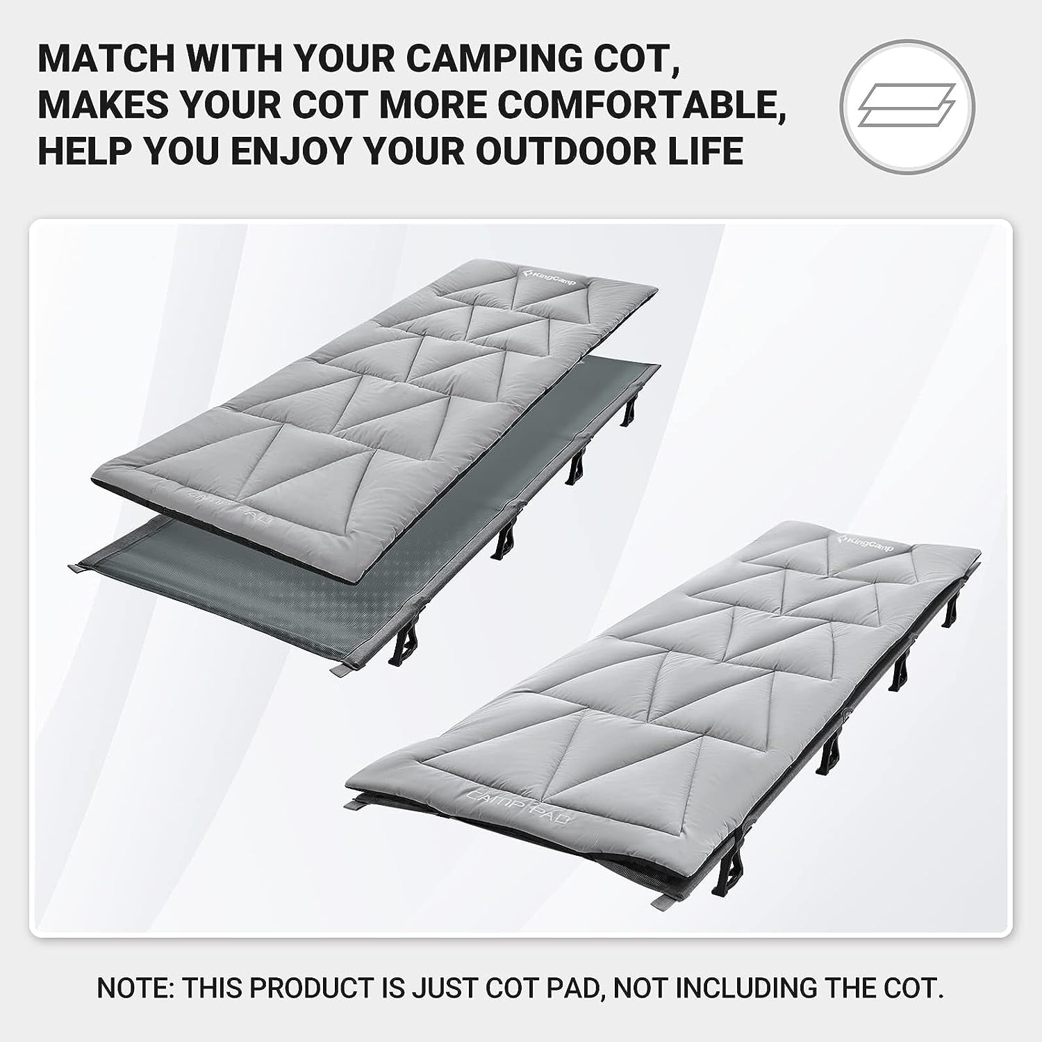 KingCamp Camping Sleeping Cot Mattress Pads for Adult Outdoor Camping Hiking Cot Grey 74.8L x 25.2W, 1.61LBS