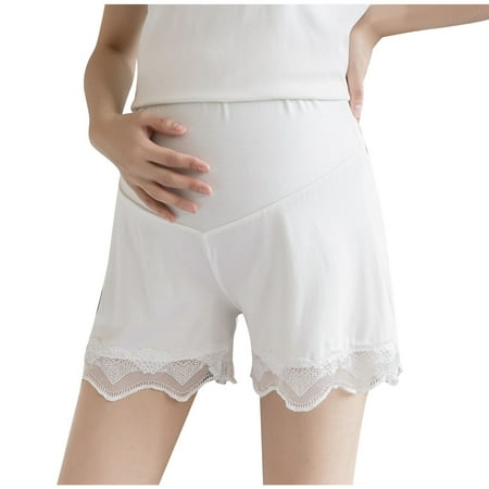 HaiMao Bloomers for Pregnant Women Clearance Anti Chafing Slip Shorts Loose Pettipants with Lace Trim Mid Thigh White M