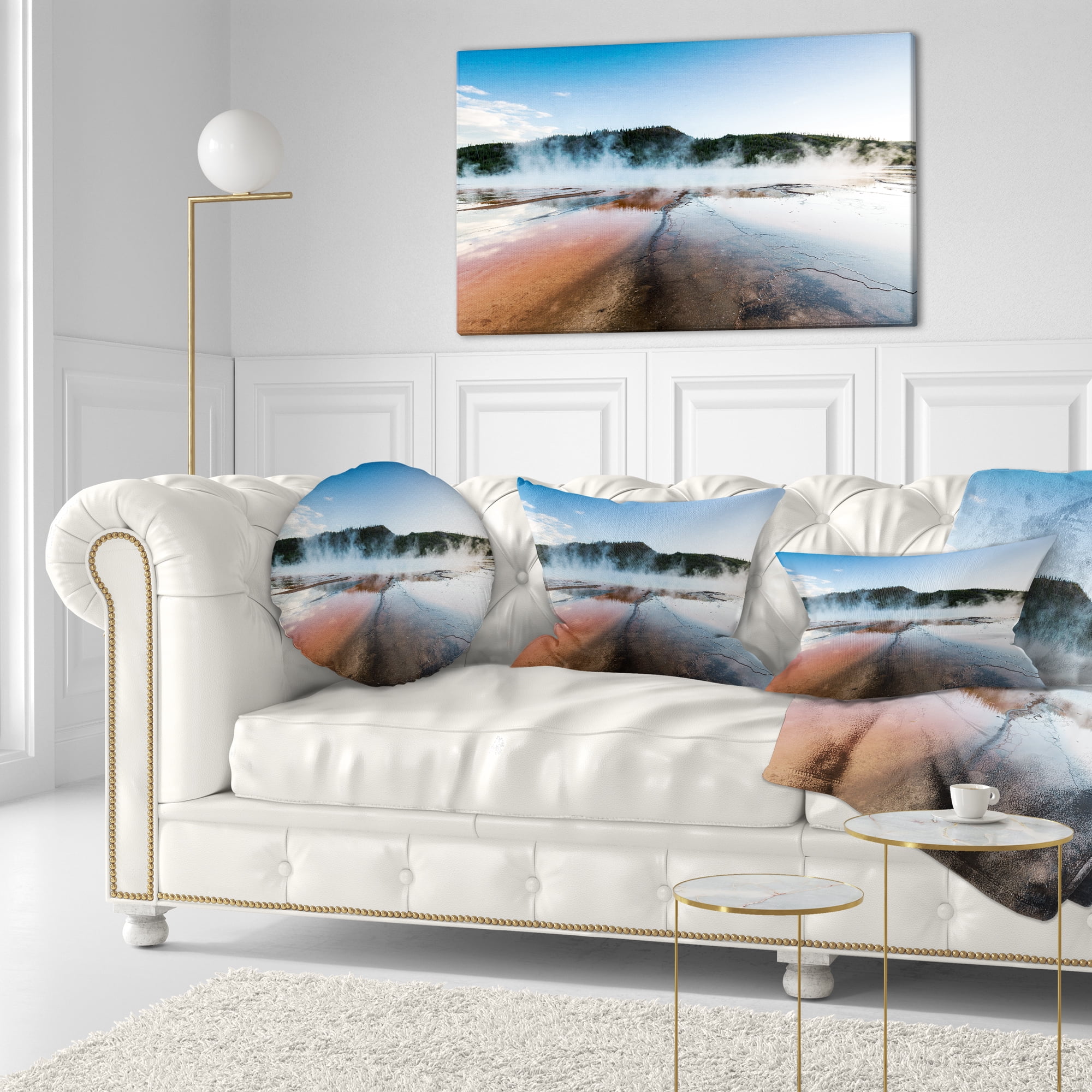 Designart Grand Prismatic Spring at Sunset - Seashore Throw Pillow - 12x20