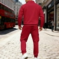 thumbnail image 4 of Men’s Quarter Zip Pullover Sweatshirt and Cargo Jogger Pants Two Piece Set Casual Long Sleeve Tracksuit, 4 of 5