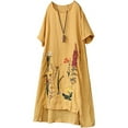 thumbnail image 1 of CHOK Robe en Lin Brodée pour Femmes Robe d'Été Ligne A Tunique Haute Basse, 1 of 2