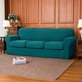 thumbnail image 3 of Subrtex 4-Piece Stretch Textured Grid Sofa Cover Slipcover,Separate Cushion Cover(Turquoise, Sofa), 3 of 8