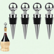 Wine Stoppers Set of 4, Stainless Steel Bottle Stopper with Silicone Seal, Reusable Corks for Wine, Beer, Champagne - Perfect for Parties and Weddings