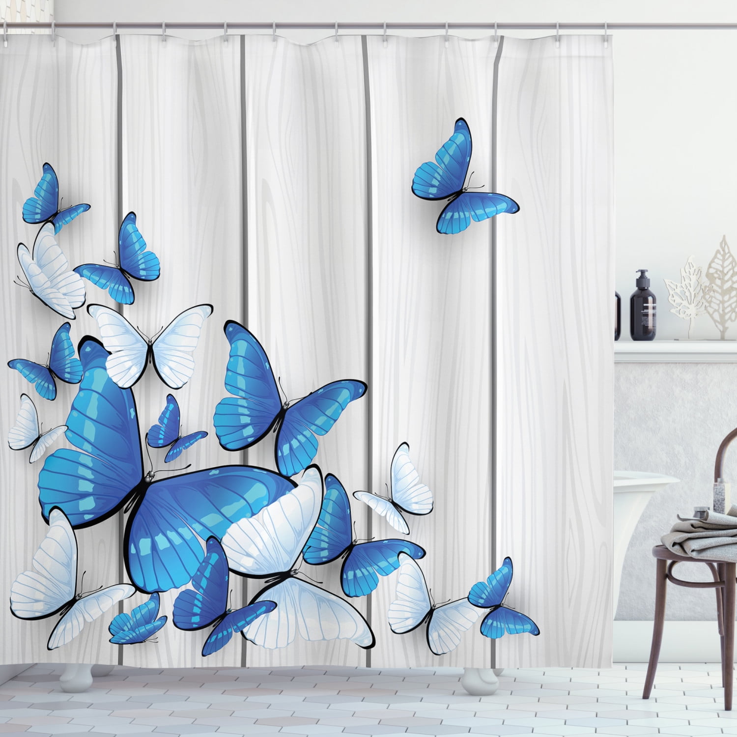 Vivid Monarch Butterfly on Beach Polyester Fabric Bath Shower Curtains & Hooks 