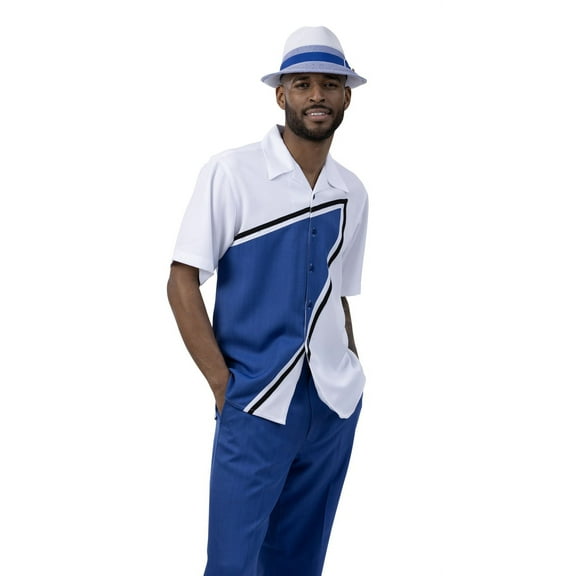 Men's 2 Piece Short Sleeve Walking Suit Lightning Color Block in Royal - 2020