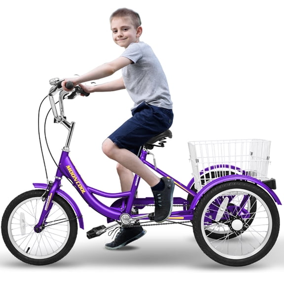 Lilypelle Kids Tricycle with 16" Wheels,1-Speed Trike for Adult Beginner Riders, 3 Wheels Bike with Basket for Exercise & Shopping & Picnic,Purple