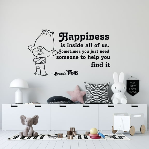 Vinyl Adhesive Branch Wall Art Decal | 12" x 20" Kids Bedroom Trolls World Tour Quotes Home Decoration Sticker - Happiness Is Inside All Of Us Sometimes You Just Need Someone To Help You Find It
