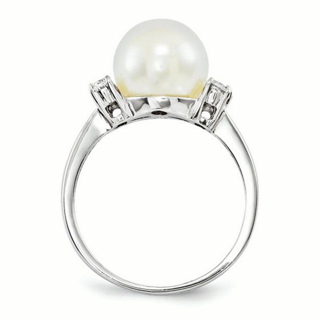 Sterling Silver Majestik Rh-pl 10-11mm Wht Imitation Shell Pearl & CZ Ring Size 6