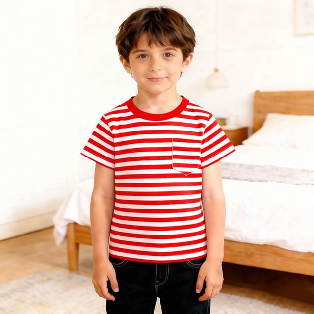 T-shirt Classique à Rayures Col Rond pour Enfants Manches Courtes Décontracté Doux Confortable pour Jouer au Quotidien