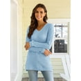 thumbnail image 3 of CALIPESSA Womens Petite Waffle Knit Side Split Solid Tops V Neck Long Sleeve Casual Fall Pullover, 3 of 5
