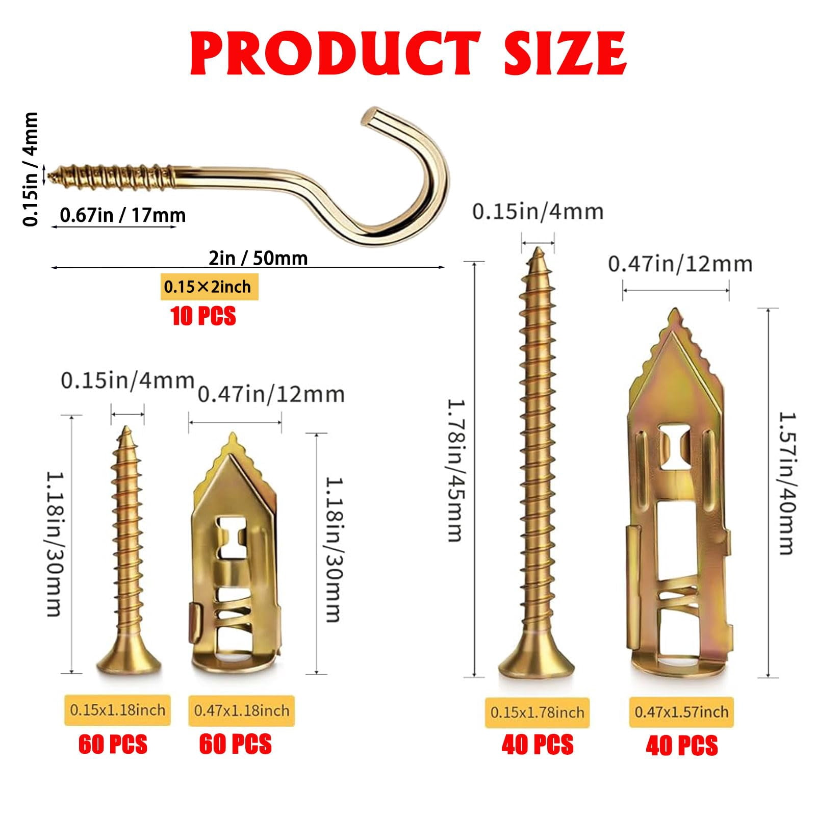 160Pcs Self Drilling Drywall Anchors with Screws Kit,Zinc Plated Steel,2 Sizes Expansion Screws and 2 Sizes Wall Anchors.No Drill Hole Needed for Mounting TV,Shelf,Mirror,Cabinet,Picture Frames