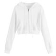 thumbnail image 2 of Cropped Zip Up Hoodie Women 2026 Y2k Casual Sweatshirts Workout Long Sleeve Drawstring Hooded Track Jacket Crop Tops White L, 2 of 4