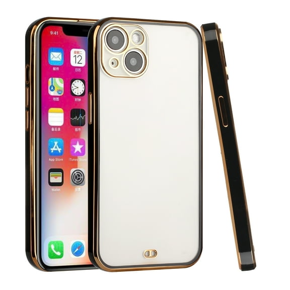 Cover for Apple iPhone 13 Pro Max (6.7") Slim Hybrid Gold Plated Chrome Transparent Rubber Gummy Hard PC TPU Protective Phone Case Fit iPhone 13 Pro Max [ Black ]